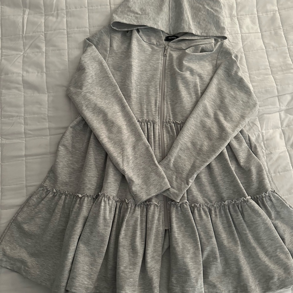 Gray Ruffle Hooded Jacket